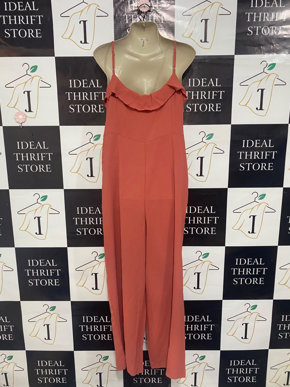 |M| BUST 18| A21| CORAL RUFFLE TRIM SPAGHETTI STRAP JUMPSUIT