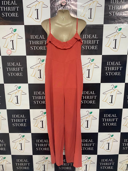 |M| BUST 18| A21| CORAL RUFFLE TRIM SPAGHETTI STRAP JUMPSUIT