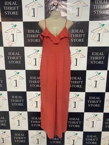 |M| BUST 18| A21| CORAL RUFFLE TRIM SPAGHETTI STRAP JUMPSUIT