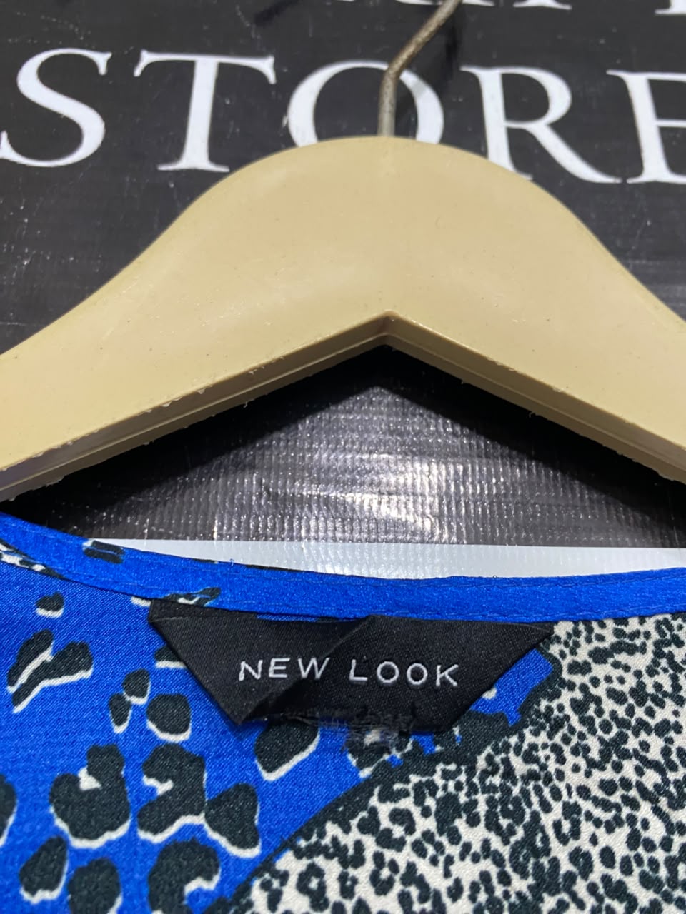 NEW LOOK |M| BUST 17| A21| BLUE LEOPARD PRINT WRAP LONG SLEEVE MINI DRESS