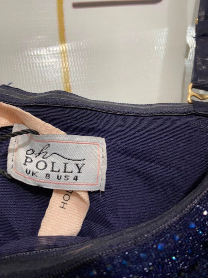 OH POLLY |XS| BUST 11| A20| NAVY BLUE SPARKLY SHIMMER COWL NECK CROP TOP