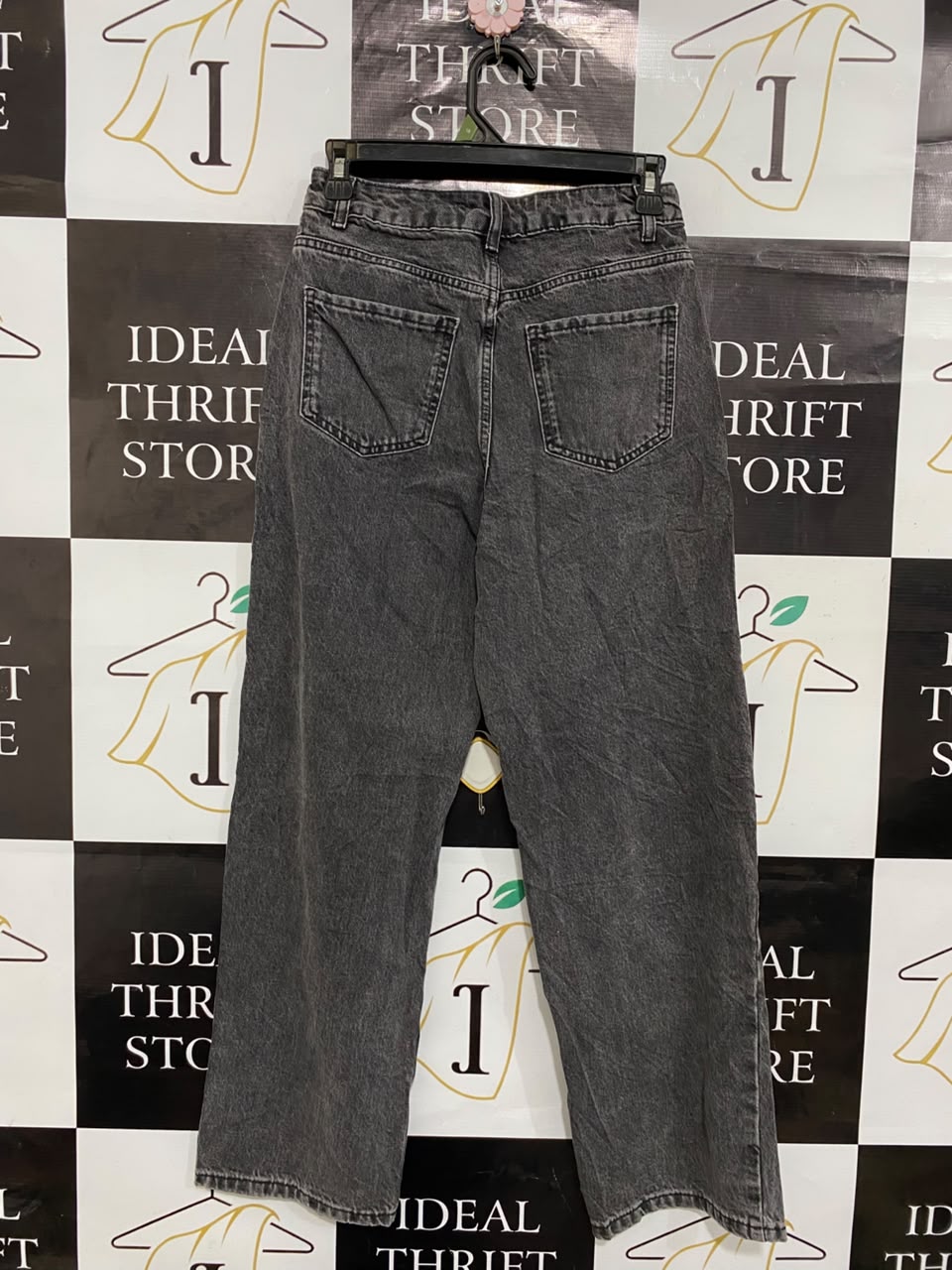 NEW LOOK |S| WAIST 26| A20| WOMEN'S DISTRESSED WASHED BLACK DENIM JEANS HIGH RISE RELAXED FIT STRAIGHT LEG PANTS
