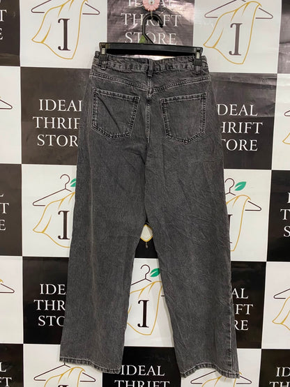 NEW LOOK |S| WAIST 26| A20| WOMEN'S DISTRESSED WASHED BLACK DENIM JEANS HIGH RISE RELAXED FIT STRAIGHT LEG PANTS