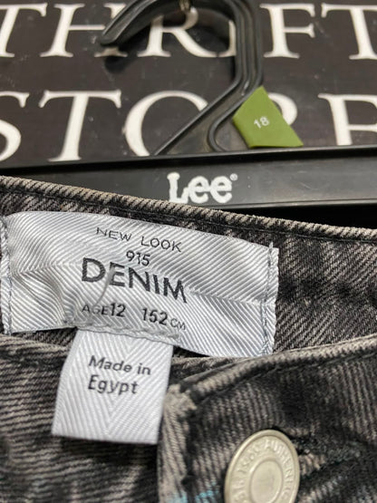 NEW LOOK |S| WAIST 26| A20| WOMEN'S DISTRESSED WASHED BLACK DENIM JEANS HIGH RISE RELAXED FIT STRAIGHT LEG PANTS