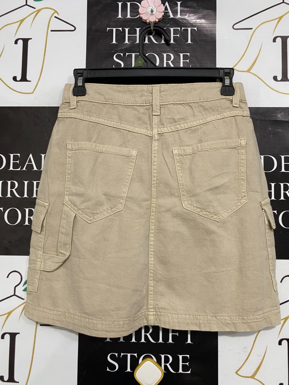 PRIMARK CARES |S| WAIST 26| A20| WOMEN'S BEIGE UTILITY CARGO DENIM SKIRT HIGH WAIST MINI SKIRT WITH POCKETS