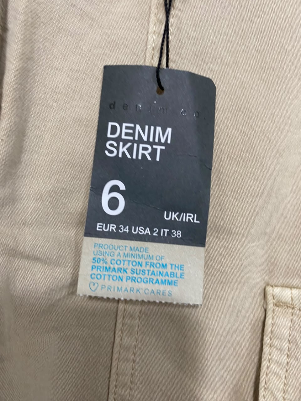 PRIMARK CARES |S| WAIST 26| A20| WOMEN'S BEIGE UTILITY CARGO DENIM SKIRT HIGH WAIST MINI SKIRT WITH POCKETS