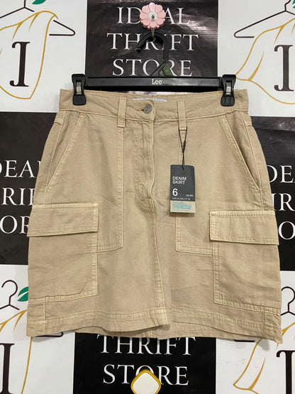 PRIMARK CARES |S| WAIST 26| A20| WOMEN'S BEIGE UTILITY CARGO DENIM SKIRT HIGH WAIST MINI SKIRT WITH POCKETS