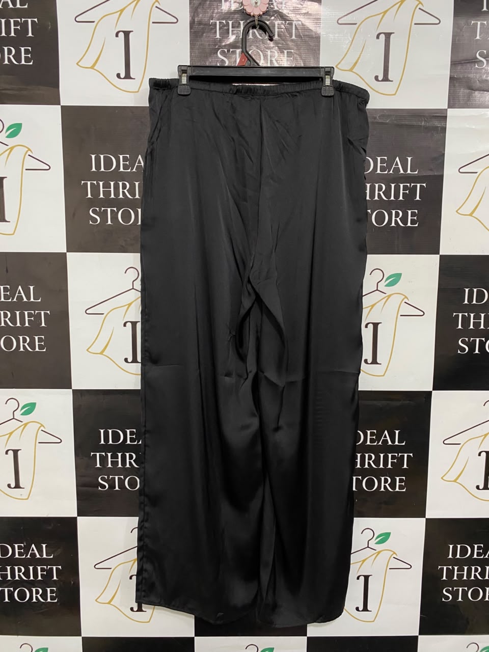 GEORGE |XL| WAIST 36| A20| WOMEN'S BLACK SATIN WIDE LEG PANTS SILKY DRAWSTRING LOUNGE TROUSERS