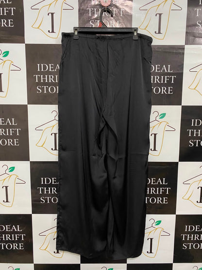 GEORGE |XL| WAIST 36| A20| WOMEN'S BLACK SATIN WIDE LEG PANTS SILKY DRAWSTRING LOUNGE TROUSERS