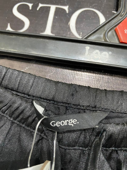 GEORGE |XL| WAIST 36| A20| WOMEN'S BLACK SATIN WIDE LEG PANTS SILKY DRAWSTRING LOUNGE TROUSERS