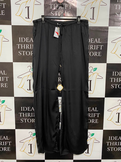 GEORGE |XL| WAIST 36| A20| WOMEN'S BLACK SATIN WIDE LEG PANTS SILKY DRAWSTRING LOUNGE TROUSERS