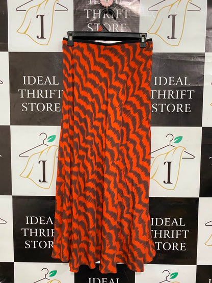 MNG |M| WAIST 26| A20| WOMEN'S ORANGE AND BROWN ZIGZAG PRINT MAXI SKIRT BOLD GEOMETRIC PATTERN LONG SKIRT