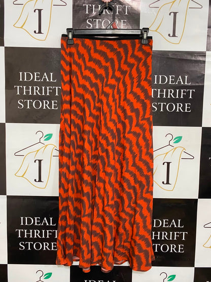 MNG |M| WAIST 26| A20| WOMEN'S ORANGE AND BROWN ZIGZAG PRINT MAXI SKIRT BOLD GEOMETRIC PATTERN LONG SKIRT