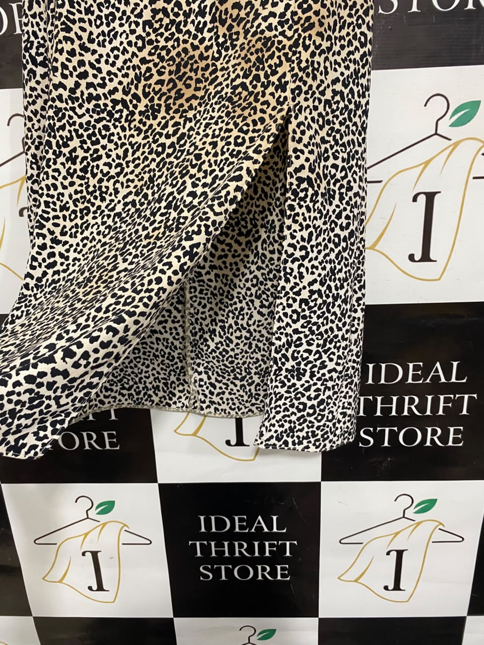 PRIMARK |S| WAIST 25| A20| WOMEN'S LEOPARD PRINT MIDI SKIRT FIERCE ANIMAL PRINT SLIT HEM LONG SKIRT
