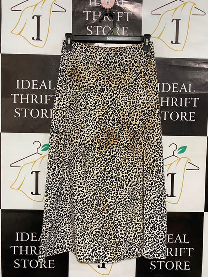 PRIMARK |S| WAIST 25| A20| WOMEN'S LEOPARD PRINT MIDI SKIRT FIERCE ANIMAL PRINT SLIT HEM LONG SKIRT