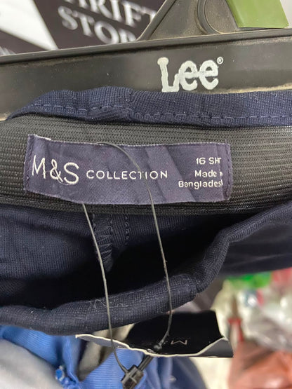 M&S |XL| WAIST 33| A20| NAVY BLUE TAILORED TROUSERS HIGH RISE STRAIGHT LEG FORMAL PANTS