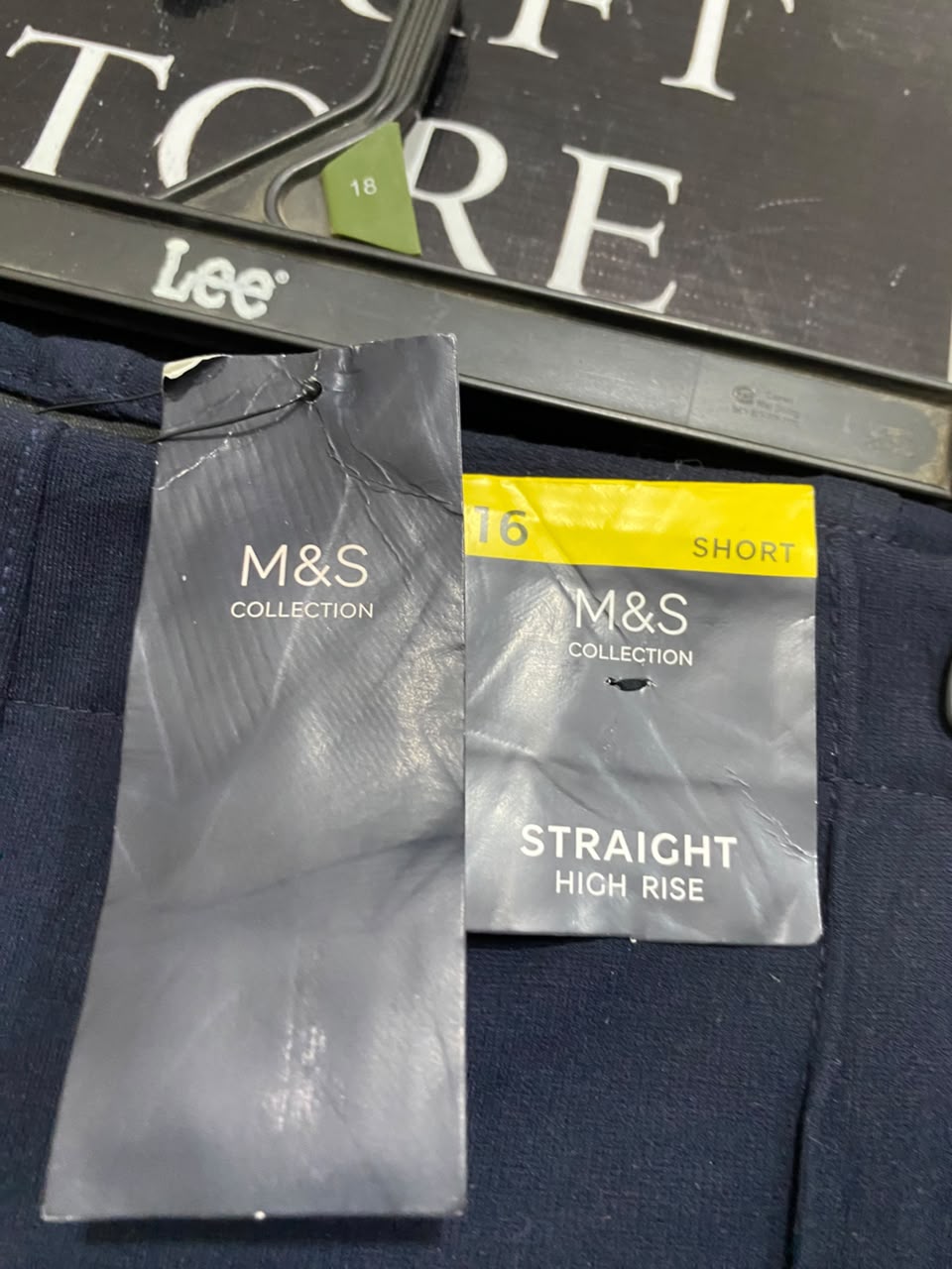 M&S |XL| WAIST 33| A20| NAVY BLUE TAILORED TROUSERS HIGH RISE STRAIGHT LEG FORMAL PANTS