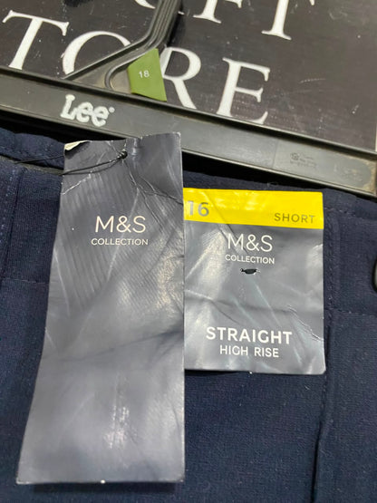 M&S |XL| WAIST 33| A20| NAVY BLUE TAILORED TROUSERS HIGH RISE STRAIGHT LEG FORMAL PANTS