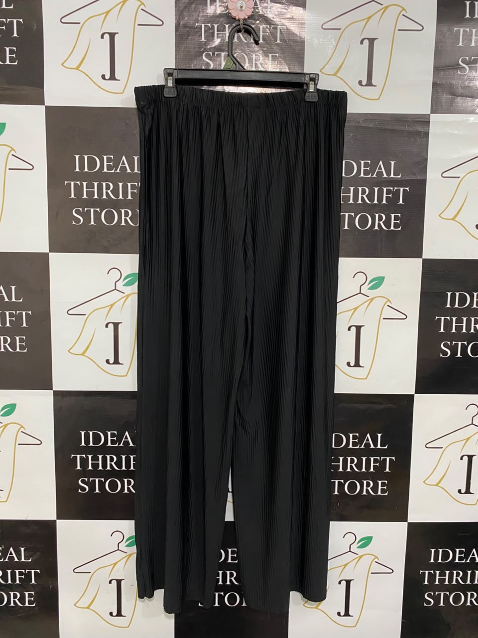 F&F |XL| WAIST 34| A20| BLACK PLEATED WIDE LEG PANTS ELASTIC WAIST FLOWY LOUNGE TROUSERS