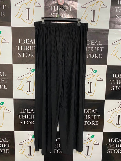 F&F |XL| WAIST 34| A20| BLACK PLEATED WIDE LEG PANTS ELASTIC WAIST FLOWY LOUNGE TROUSERS