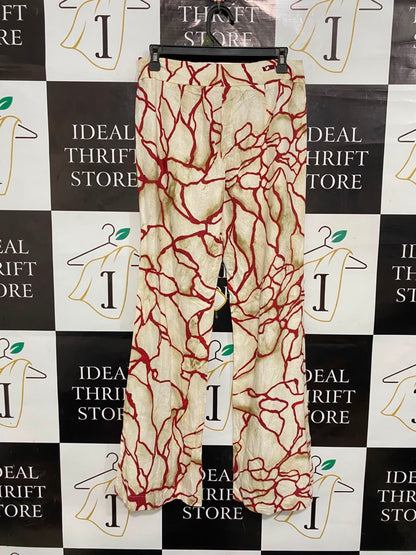 LAAGAM |L| WAIST 29| A20| RED AND BEIGE ABSTRACT PRINT TROUSERS STATEMENT WEAR STRAIGHT LEG PANTS