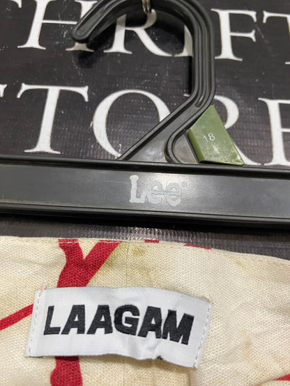 LAAGAM |L| WAIST 29| A20| RED AND BEIGE ABSTRACT PRINT TROUSERS STATEMENT WEAR STRAIGHT LEG PANTS