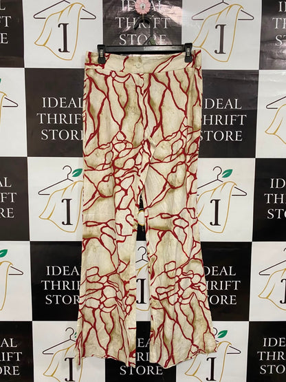 LAAGAM |L| WAIST 29| A20| RED AND BEIGE ABSTRACT PRINT TROUSERS STATEMENT WEAR STRAIGHT LEG PANTS