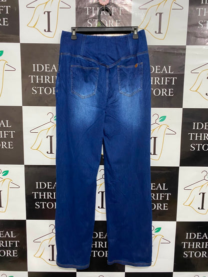 HALARA |L| WAIST 30| A20| BLUE CROSSOVER WAISTBAND DENIM JEANS STRETCHY WIDE LEG PANTS