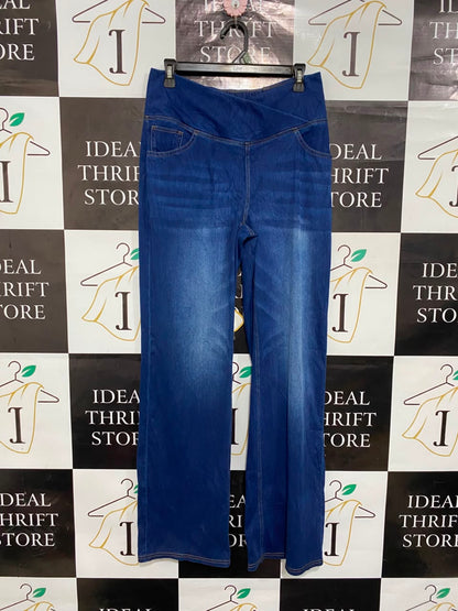 HALARA |L| WAIST 30| A20| BLUE CROSSOVER WAISTBAND DENIM JEANS STRETCHY WIDE LEG PANTS