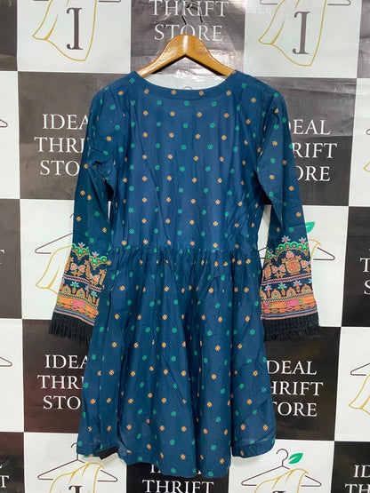 MUSHTAQ SONS |S| BUST 17| A20| NAVY BLUE EMBROIDERED SHORT FROCK TRADITIONAL ETHNIC PEPLUM TUNIC