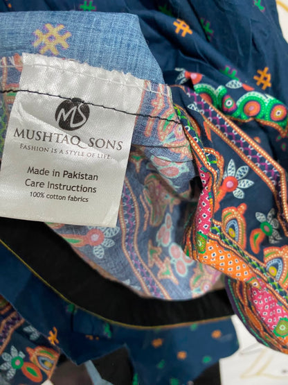 MUSHTAQ SONS |S| BUST 17| A20| NAVY BLUE EMBROIDERED SHORT FROCK TRADITIONAL ETHNIC PEPLUM TUNIC