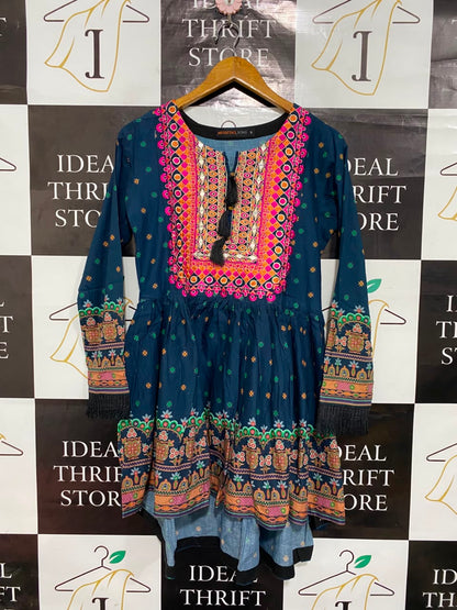 MUSHTAQ SONS |S| BUST 17| A20| NAVY BLUE EMBROIDERED SHORT FROCK TRADITIONAL ETHNIC PEPLUM TUNIC