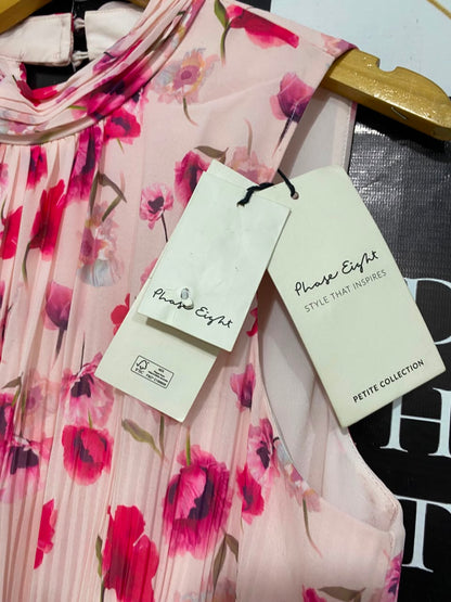 PETITE |M| BUST 18| A20| PINK FLORAL PLEATED MIDI DRESS ELEGANT HALTER NECK PARTY DRESS