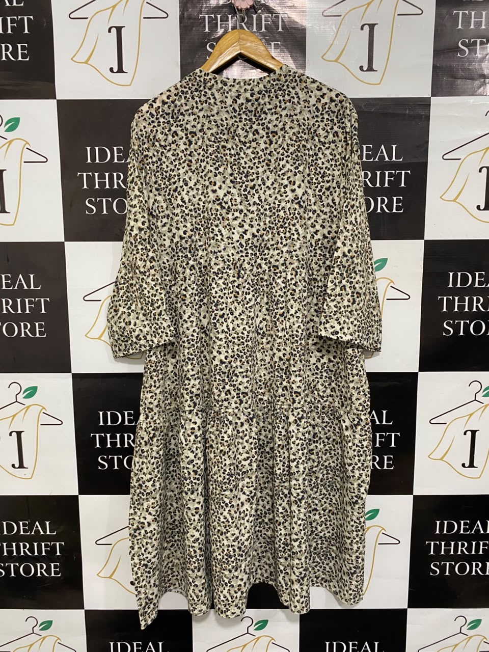 PRIMARK |XL| BUST 23| A20| LEOPARD PRINT TIERED MIDI DRESS V-NECK LONG SLEEVE CASUAL DRESS