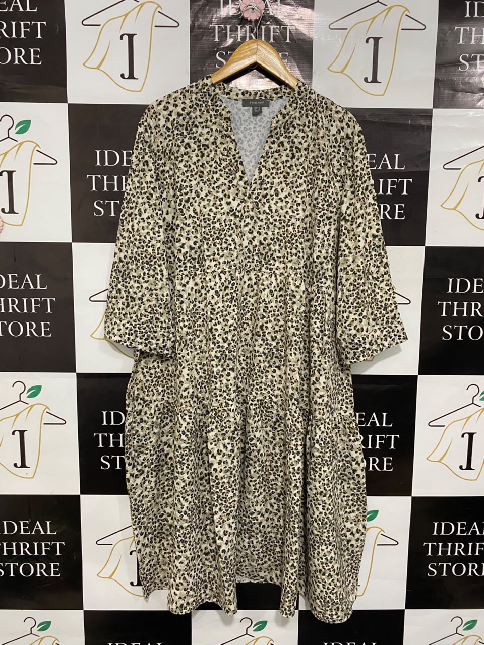 PRIMARK |XL| BUST 23| A20| LEOPARD PRINT TIERED MIDI DRESS V-NECK LONG SLEEVE CASUAL DRESS