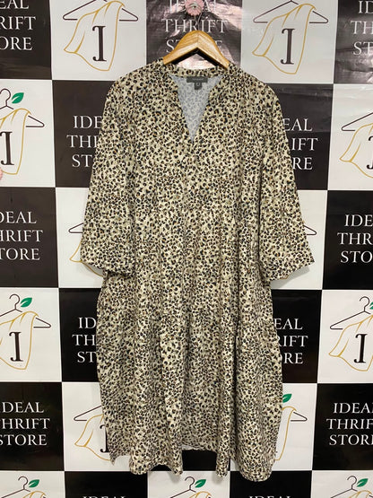 PRIMARK |XL| BUST 23| A20| LEOPARD PRINT TIERED MIDI DRESS V-NECK LONG SLEEVE CASUAL DRESS