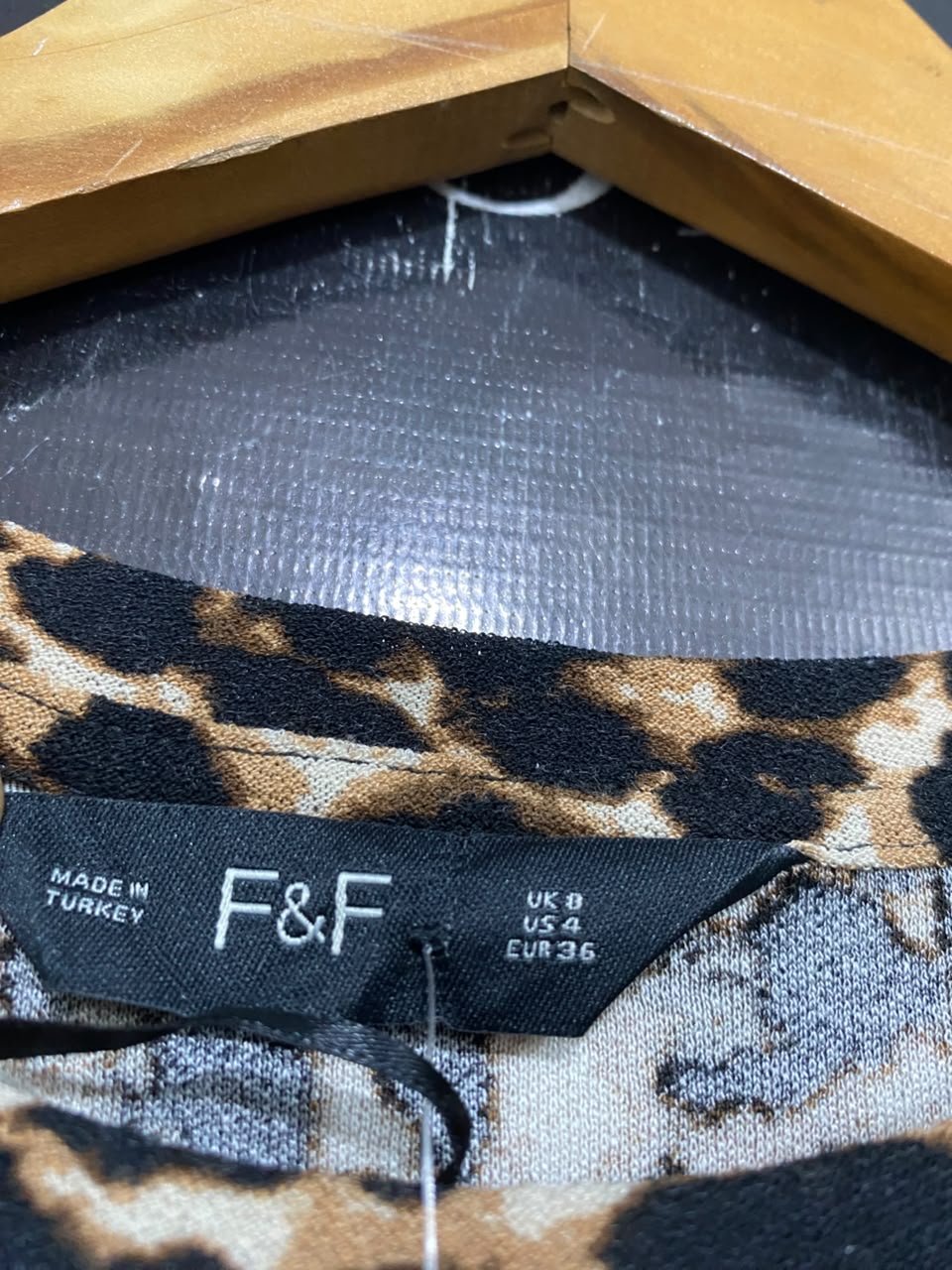 F&F |S| BUST 16| A20| LEOPARD PRINT LONG SLEEVE TIERED MINI DRESS ANIMAL PRINT SWING DRESS