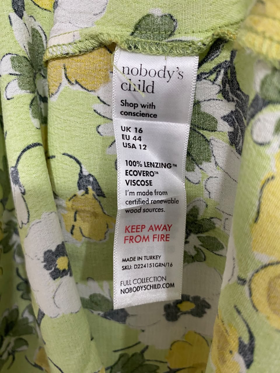 NOBODYS CHILD |L| BUST 19| A20| LIME GREEN FLORAL MIDI DRESS SHORT PUFF SLEEVE VIBRANT SPRING DRESS