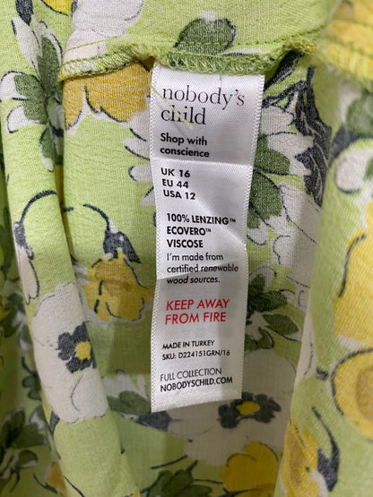 NOBODYS CHILD |L| BUST 19| A20| LIME GREEN FLORAL MIDI DRESS SHORT PUFF SLEEVE VIBRANT SPRING DRESS
