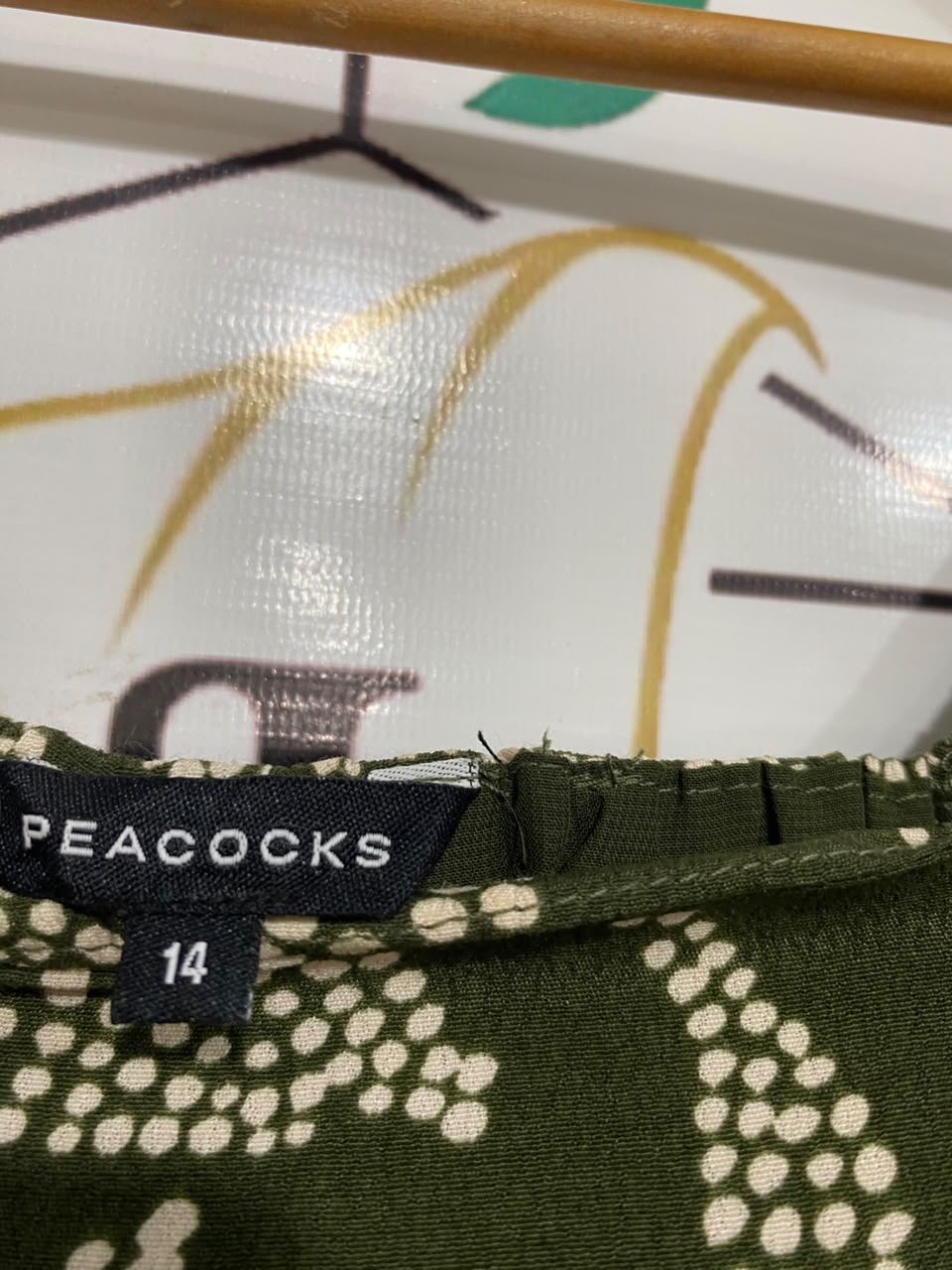 PEACOCKS |L| BUST 19| A20| OLIVE GREEN LEAF PRINT MIDI DRESS SQUARE NECK PUFF SLEEVE SLIT DRESS