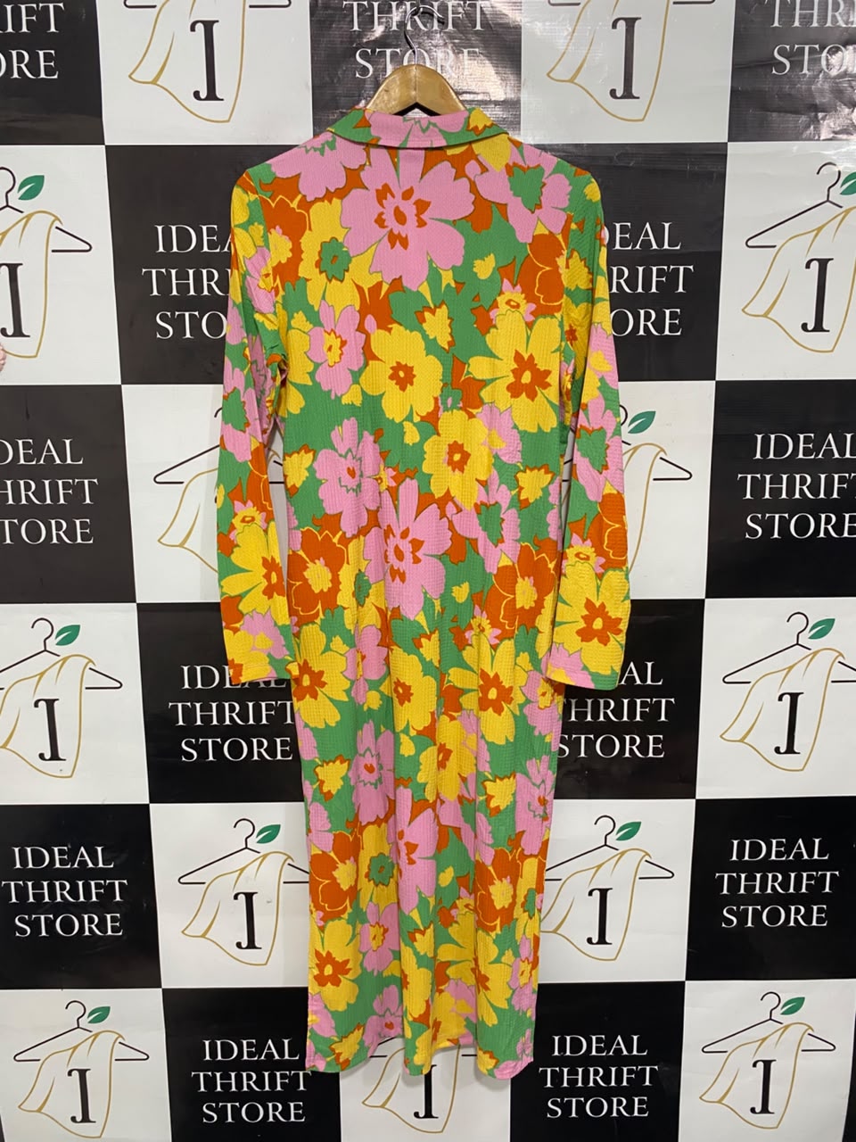 ONLY |XL| BUST 21| A20| MULTICOLOR RETRO FLORAL POLO MIDI DRESS VIBRANT LONG SLEEVE DRESS