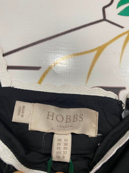 HOBBS |S| BUST 17| A20| BLACK MIDI DRESS WHITE SCALLOP TRIM TIERED STRAPPY DRESS