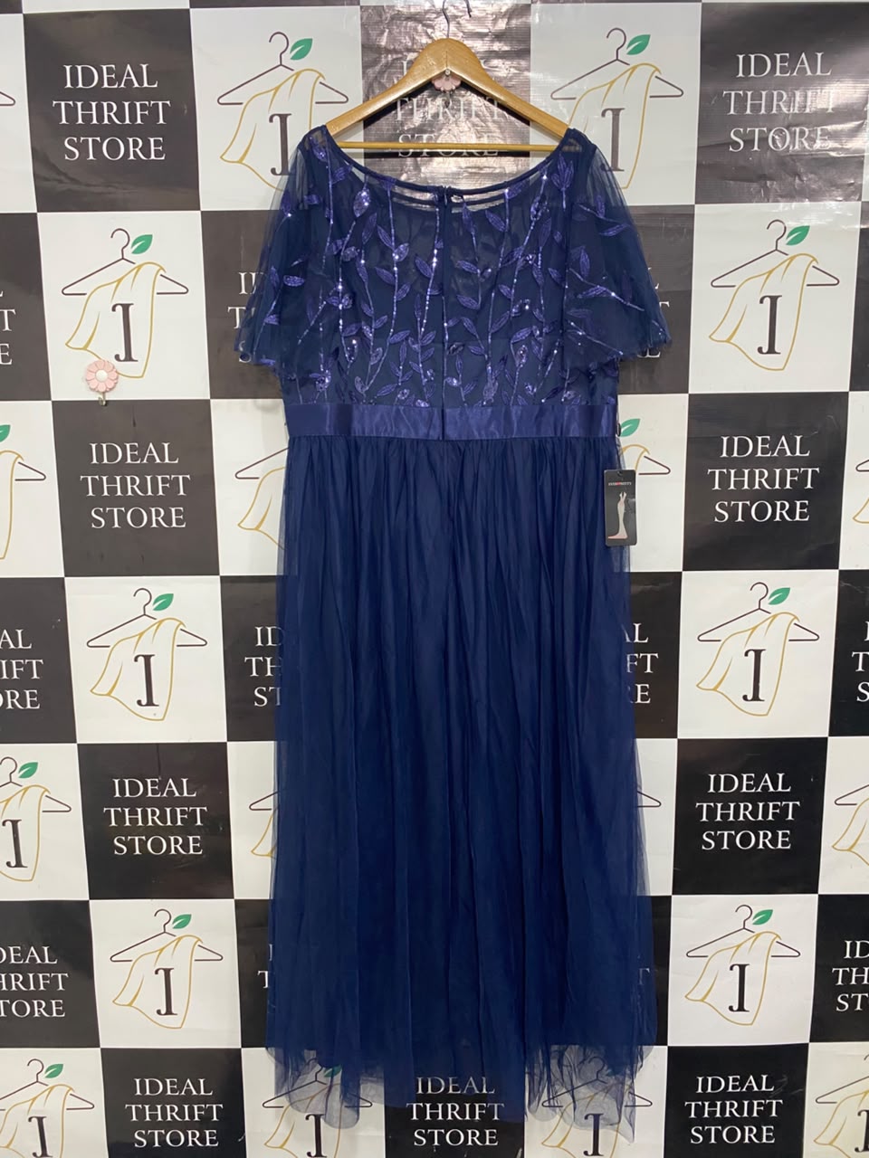 EVER PRETTY |XL| BUST 22| A20| NAVY BLUE EMBROIDERED MESH MAXI DRESS SPARKLY EVENING GOWN