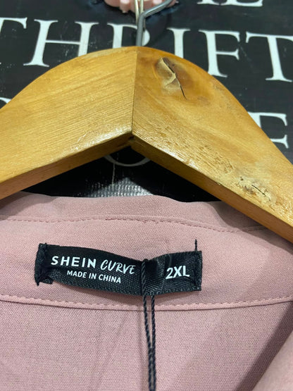 SHEIN CURVE |XL| BUST FREE| A20| DUSTY PINK BUTTON-UP SHIRT DRESS GOLD CHAIN BELT CASUAL TUNIC