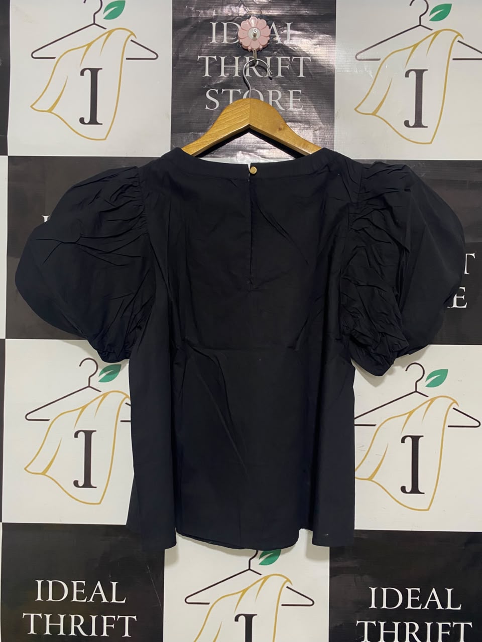 NEXT |S| BUST 20| A20| BLACK LACE EMBROIDERED DRAMATIC PUFF SLEEVE TOP STATEMENT BLOUSE