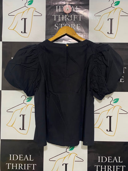 NEXT |S| BUST 20| A20| BLACK LACE EMBROIDERED DRAMATIC PUFF SLEEVE TOP STATEMENT BLOUSE