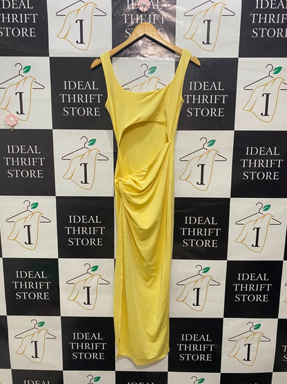SHEIN |S| BUST 14| A20| YELLOW CUTOUT KNOT-DETAIL MIDI DRESS SLEEVELESS BODYCON DRESS