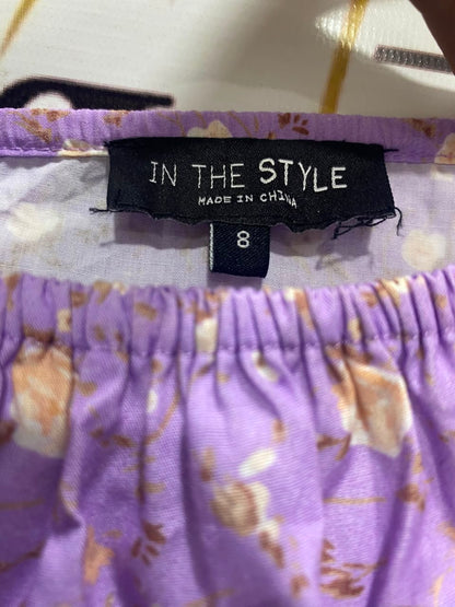 IN THE STYLE |S| BUST 15| A20| LAVENDER FLORAL CROP TOP SQUARE NECK LONG PUFF SLEEVE BLOUSE