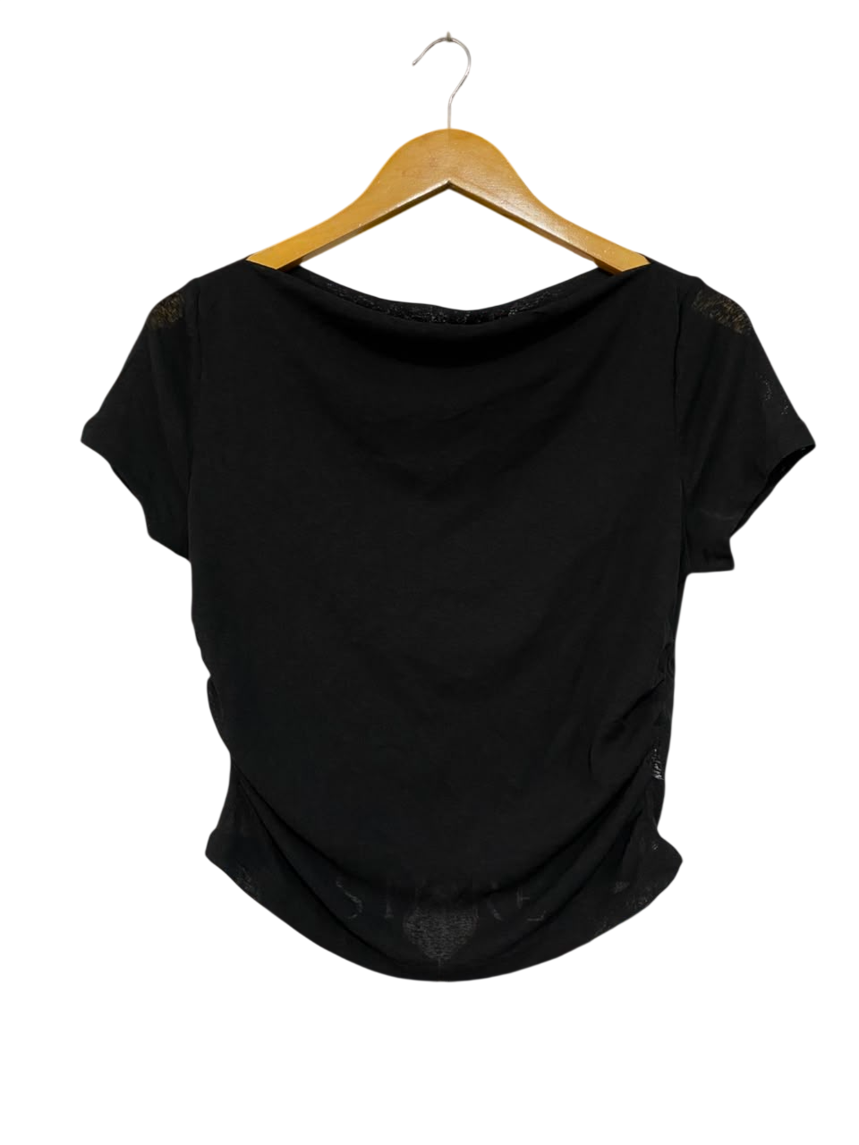 CIDER |S| BUST 16| A21| BLACK COWL NECK TOP SHORT SLEEVE RUCHED ASYMMETRIC HEM CASUAL SHIRT
