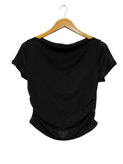 CIDER |S| BUST 16| A21| BLACK COWL NECK TOP SHORT SLEEVE RUCHED ASYMMETRIC HEM CASUAL SHIRT
